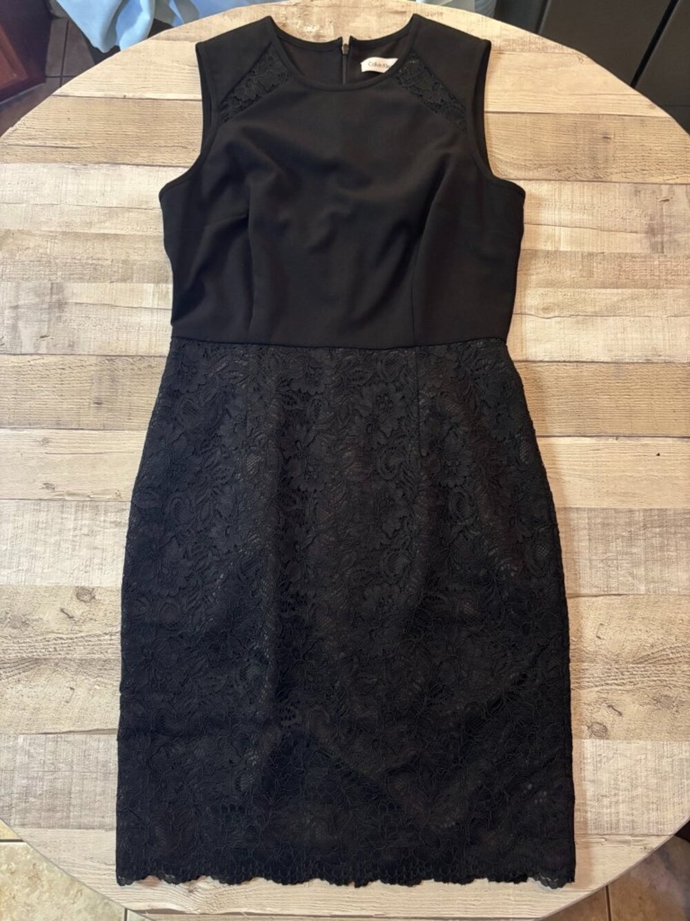 Calvin Klein Black Lace & Ponte Sheath Dress – Size 6